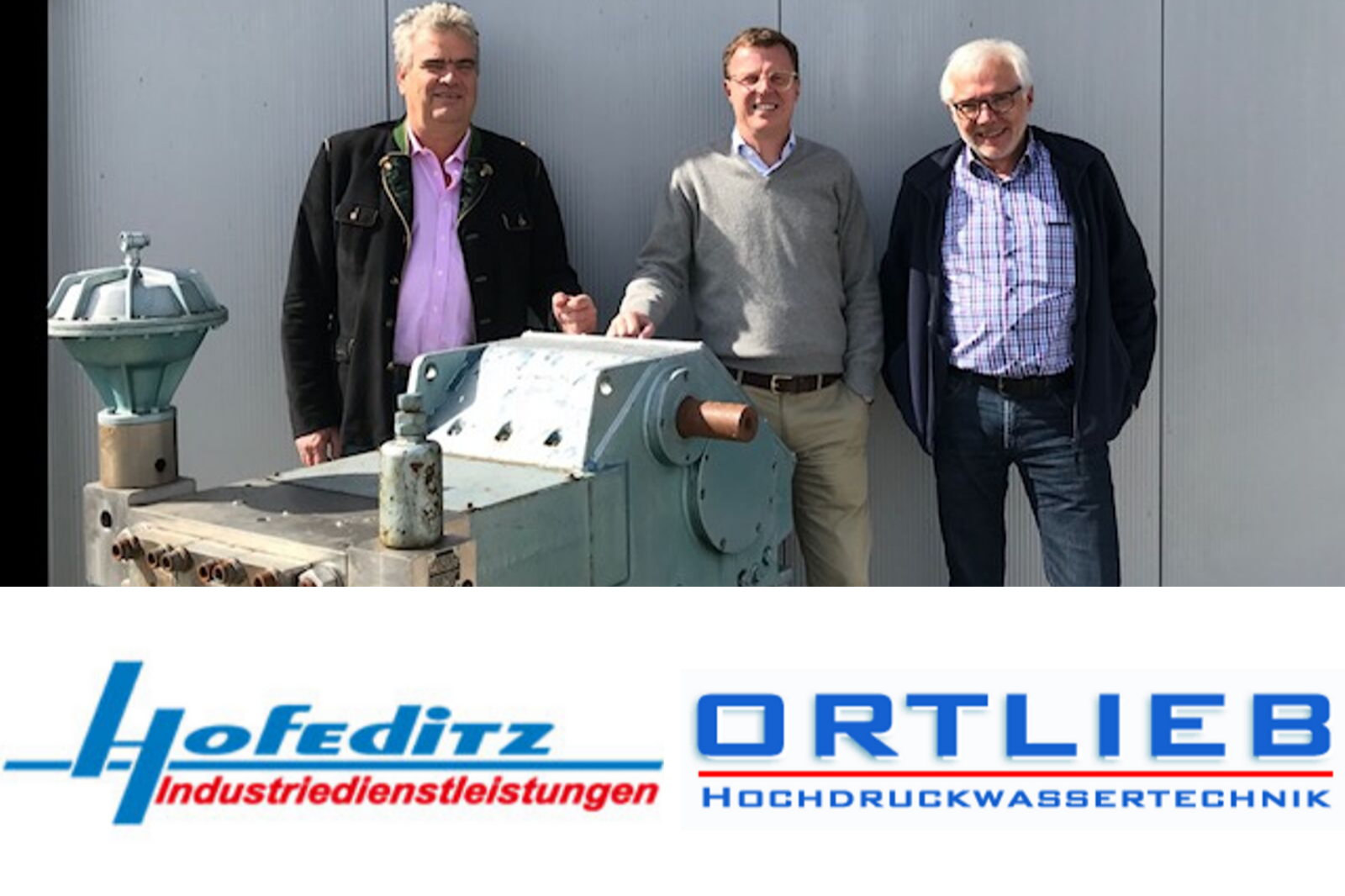 Herr Erich Ortlieb, Herr Lars Kossack von der TRE Gruppe und Herr Rolf Kloppmann, der neben seinen Aufgaben bei der Hofeditz Industredienstleistungen GmbH auch die Geschäftsführung des Unternehmens übernimmt. Hofeditz Industriereinigung Ortlieb Hochdruckwassertechnik